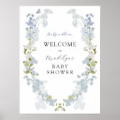 Blue Flowers Greenery Baby shower Welkomstbord Poster (Voorkant)