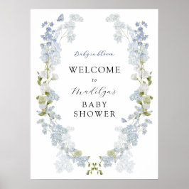 Blue Flowers Greenery Baby shower Welkomstbord Poster