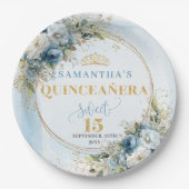 Blue Flowers Greenery Gold Personalized Quince Papieren Bordje (Voorkant)