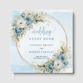 Blue Flowers Greenery Gold Wedding Guest Book Gastenboek (Voorkant)