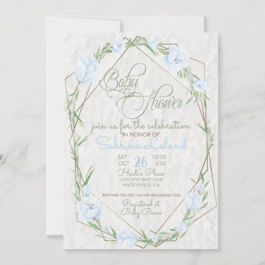Blue Flowers Greenery Terrarium Baby shower Kaart (Voorkant)