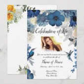 Blue Flowers Hummingbird Funeral Invitation Kaart (Voorkant / Achterkant)