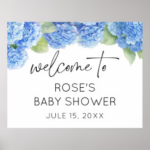 Blue Flowers Hydrangea Baby shower Welkom Poster