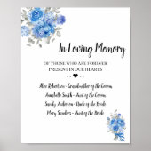 Blue Flowers in Loving Memory Wedding Sign Poster (Voorkant)