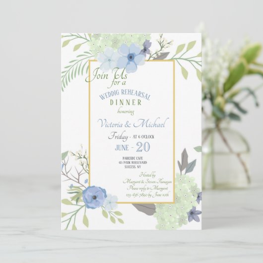 Blue Flowers Invitation Kaart (Staand voorkant)