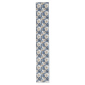 Blue Flowers Ivory Elegant Dining Table Runner Lange Tafelloper (Voorkant)