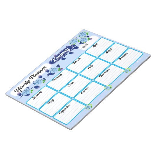 Blue Flowers Jaarlijkse Planner Notitieblok (Schuin)