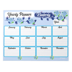 Blue Flowers Jaarlijkse Planner Notitieblok