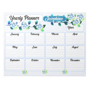 Blue Flowers Jaarlijkse Planner Notitieblok