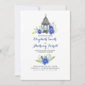 Blue Flowers  Lantaarn Waterverf bruiloft Kaart (Voorkant)