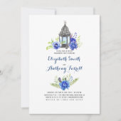 Blue Flowers Lantern Waterverf Engagement Party Kaart (Voorkant)