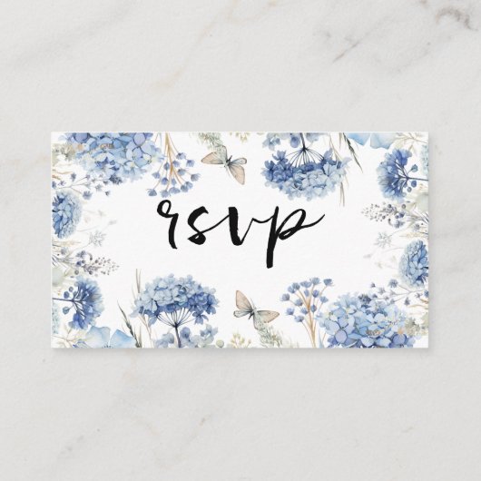 Blue Flowers Lijst Traditionele bruiloft RSVP Informatiekaartje (Achterkant)