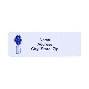 Blue Flowers Mason Jar Adresetiketten Etiket