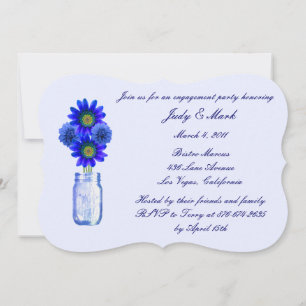 Blue Flowers Mason Jar Engagement Party Kaart