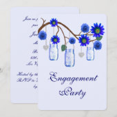 Blue Flowers Mason Jar Engagement Party Kaart (Voorkant / Achterkant)
