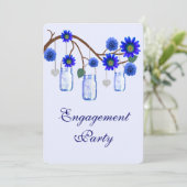 Blue Flowers Mason Jar Engagement Party Kaart (Staand voorkant)