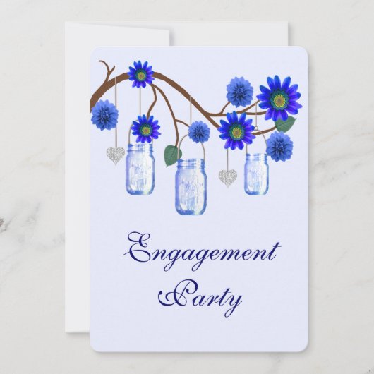 Blue Flowers Mason Jar Engagement Party Kaart (Voorkant)