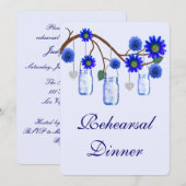 Blue Flowers Mason Jar Rehearsal Dinner Invitation Kaart (Voorkant / Achterkant)