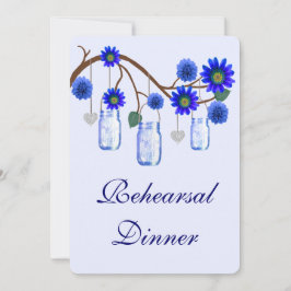 Blue Flowers Mason Jar Rehearsal Dinner Invitation Kaart