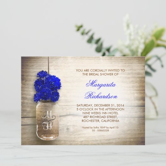Blue Flowers Mason Jar Rustic Kaart (Staand voorkant)