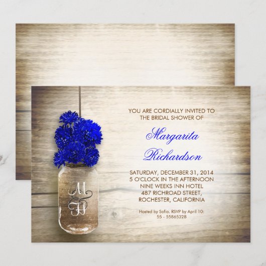 Blue Flowers Mason Jar Rustic Kaart (Voorkant / Achterkant)