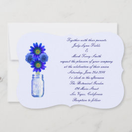 Blue Flowers Mason Jar Wedding Invitation Kaart