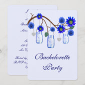 Blue Flowers Mason Jars Bachelorette Party Invite Kaart (Voorkant / Achterkant)