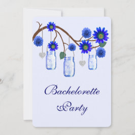 Blue Flowers Mason Jars Bachelorette Party Invite Kaart