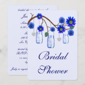 Blue Flowers Mason Jars Bridal Shower Uitnodiging (Voorkant / Achterkant)
