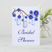 Blue Flowers Mason Jars Bridal Shower Uitnodiging (Staand voorkant)