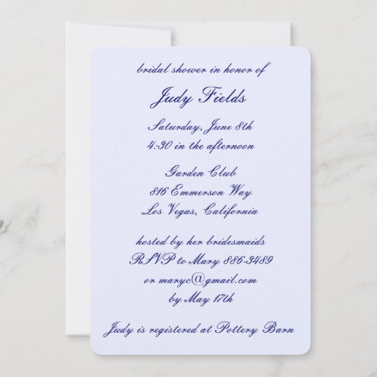 Blue Flowers Mason Jars Bridal Shower Uitnodiging (Achterkant)