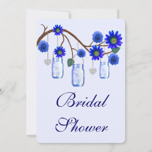 Blue Flowers Mason Jars Bridal Shower Uitnodiging