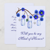 Blue Flowers Mason Jars Maid of Honor Kaart (Voorkant / Achterkant)