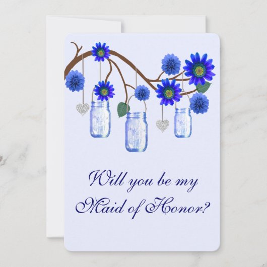 Blue Flowers Mason Jars Maid of Honor Kaart (Voorkant)