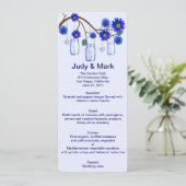 Blue Flowers Mason Jars Menu Kaart (Staand voorkant)