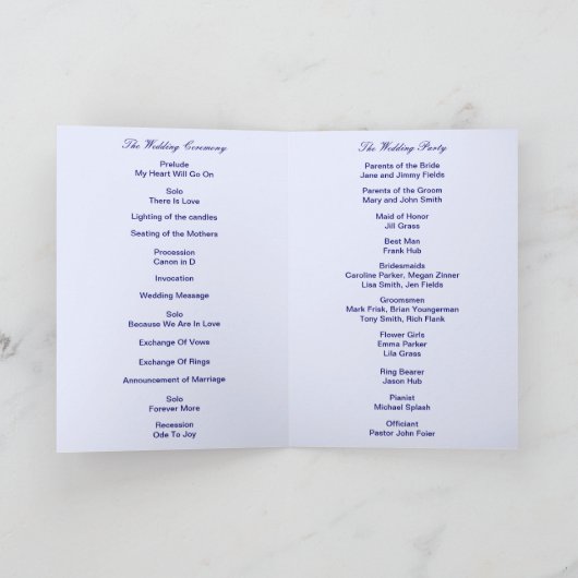 Blue Flowers Mason Jars Program Kaart (Binnen)