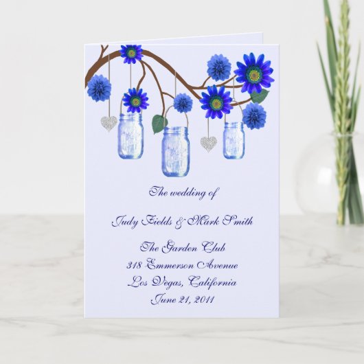 Blue Flowers Mason Jars Program Kaart (Voorkant)