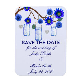 Blue Flowers Mason Jars Save the Date Magnet Magneet
