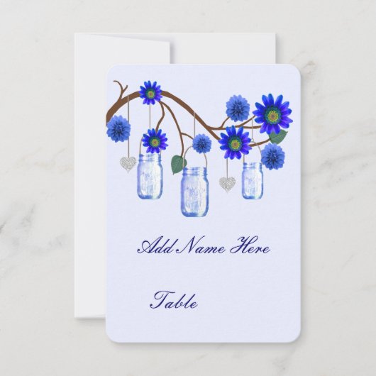 Blue Flowers Mason Jars Table Place Card Kaart (Voorkant)