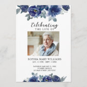 Blue Flowers Memorial Begrafenis Orde van Service Programmakaart (Voorkant)