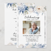 Blue Flowers Memorial Funeral Order of Service Programmakaart (Voorkant / Achterkant)