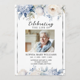 Blue Flowers Memorial Funeral Order of Service Programmakaart