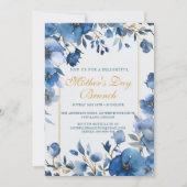 Blue Flowers Moederdag Brunch Uitnodiging (Voorkant)