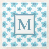 Blue Flowers Monogram Initiaal Glazen Onderzetter (Voorkant)