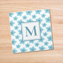 Blue Flowers Monogram Initiaal Glazen Onderzetter
