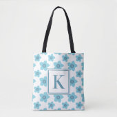 Blue Flowers Monogram Initiaal Tote Bag (Voorkant)