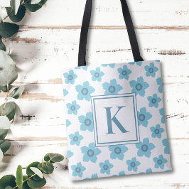 Blue Flowers Monogram Initiaal Tote Bag