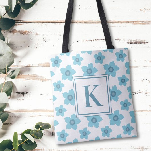 Blue Flowers Monogram Initiaal Tote Bag