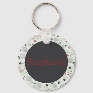 Blue Flowers Name Button Sleutelhanger