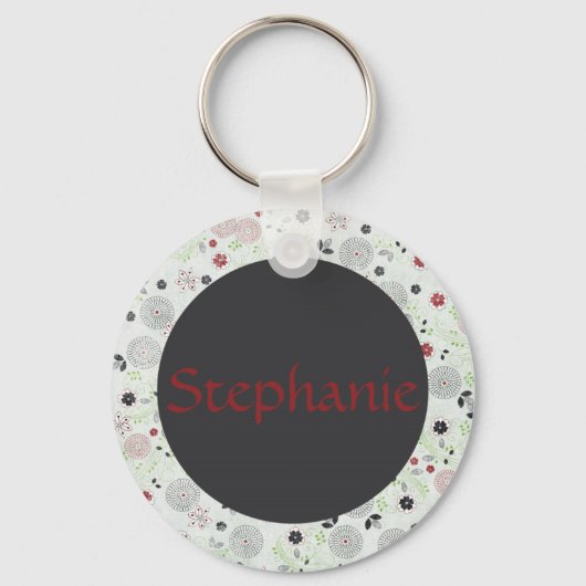 Blue Flowers  Name Button Sleutelhanger (Voorkant)